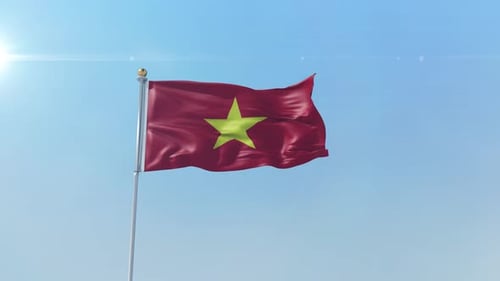Realistic Waving Vietnam Flag on a Pole