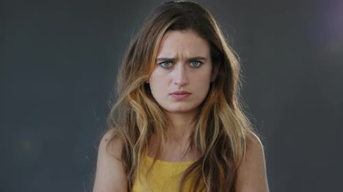 Female Portrait on Gray Background in Studio Offended Disappointed Sad Girl Upset Blonde Woman