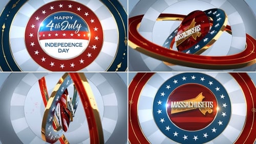 Modern Patriotic Circular Badge Titles for Independence Day and State Map Reveals