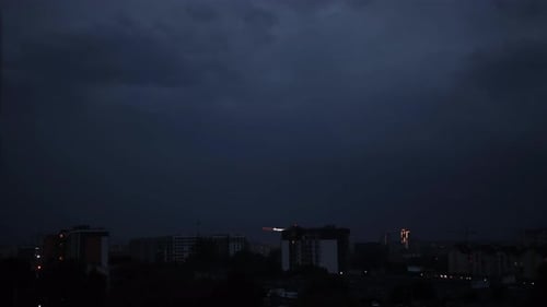 Thunderstorms Lightning Over City
