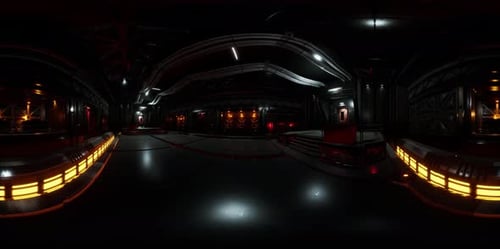 VR360 Futuristic Dark Data Center with Metal and Lights