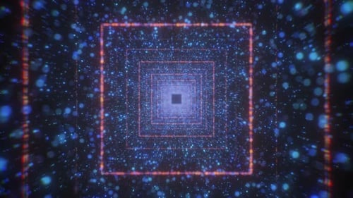 Glowing Particle Flow Through Abstract Square Tunnel