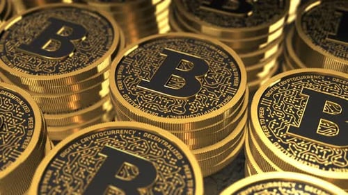 Animated Golden Cryptocurrency Coins with Digital Circuit Pattern
