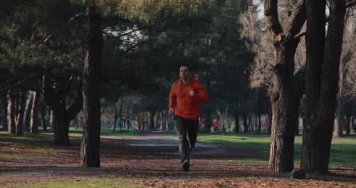 A Man Jogging Running in a Park Slow Motion