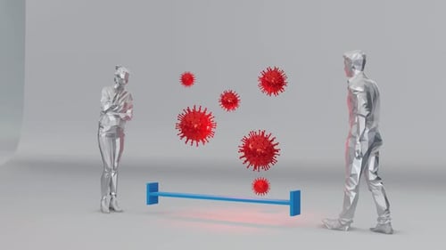 Low Poly Social Distancing Concept with Animated Virus Particles