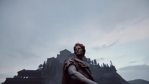 Grand Classical Statue and Ancient Roman Landscape