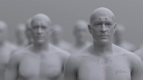 Futuristic Robotic Humanoids with Circuitry Walking Animation