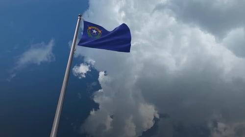 Nevada State Flag Waving in the Wind with Dynamic Clouds