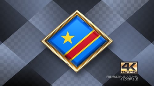 Golden Diamond Frame with Rotating Flag 3D Animation