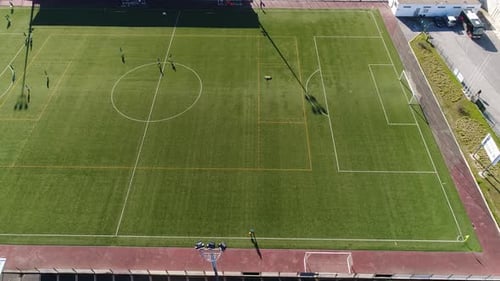 Aerial View of Soccer Field with Players