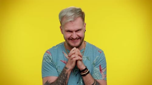 Sneaky Cunning Man Conspiring Scheming Thinking Over Tricky Plan Pondering Revenge Evil Joke Prank