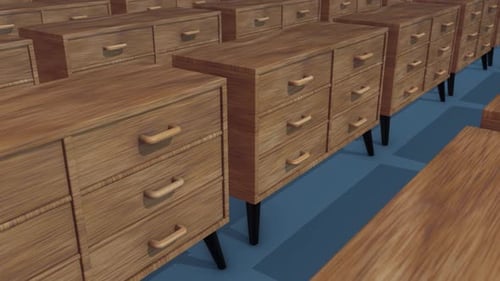 A Lot Of Wooden Dressers In A Row 4k