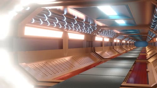3D rendered animation, interior of space station corridor