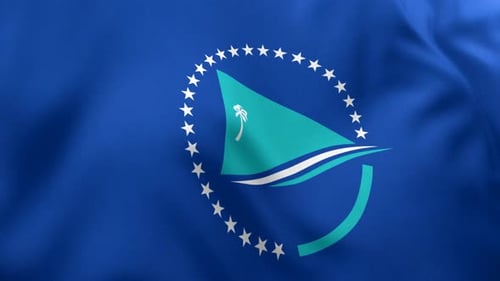 Realistic Blue Flag Waving with Ocean Emblem