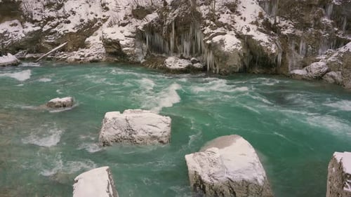 Picturesque Mountain River in Winter