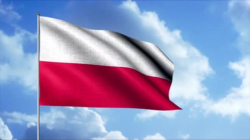 Realistic Polish Flag Waving Against Blue Sky