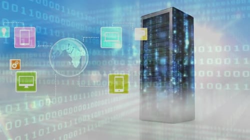 Digital composite of a computer server and its software applications