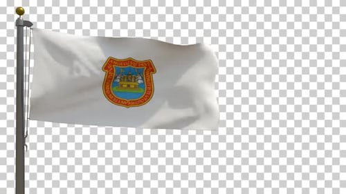 Realistic Waving Flag With Coat Of Arms On Alpha Channel