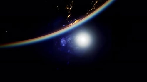 Espaço Sol e Planeta Terra à noite