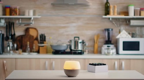 Essential Oil Diffuser in Sunny Kitchen with Steam