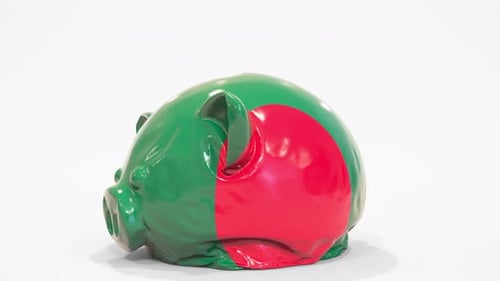 Deflating Inflatable Piggy Bank with Flag of Bangladesh