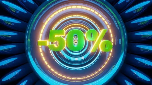 Futuristic Tunnel with -50 Percent Discount Text Animation