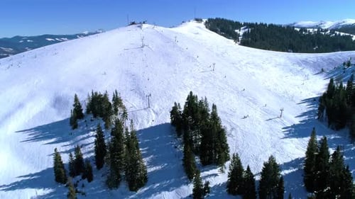Ski Lift at Ski Resort in Sunny Carpatian Mountains
