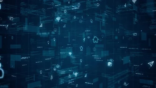 Blue digital cyberspace and technology icon levitation on futuristic technology abstract background