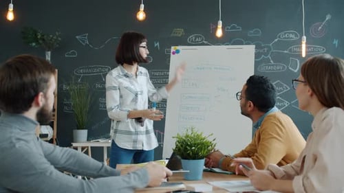 Colleagues Meeting for Presentation in Modern Office