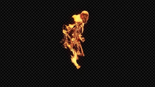 Flaming Skeleton Running with Alpha Channel Loop