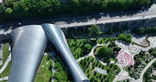 Aerial view of Baratashvili Street in the centre of Tbilisi. Beautiful cityscape of Tbilisi