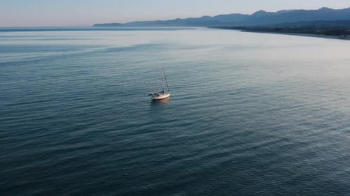 Sailing Ship Moored in the Blue Ocean