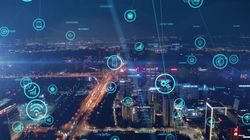 smart Connected city skyline. Futuristic network concept, city Technology.