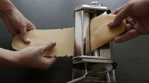 Homemade lasagna sheets close-up 4K 2160p 30fps UltraHD footage - Wheat dough flattened with pasta