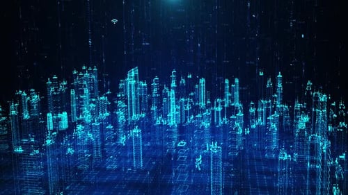 Building Background Of Holographic City Smart City