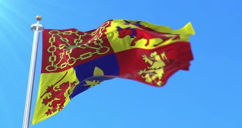 Waving Flag with Heraldic Symbols and Crest Design