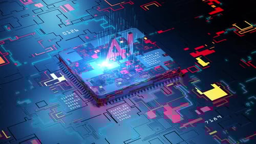 Futuristic AI CPU Microchip on Digital Circuit Board