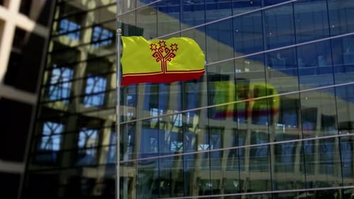 Tschuwaschien-Flagge weht auf einem Wolkenkratzer-Gebäude