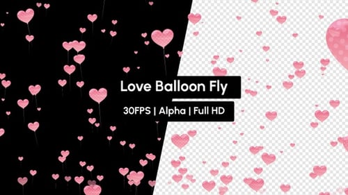 Pink Heart Balloons Floating Up Alpha Channel Overlay