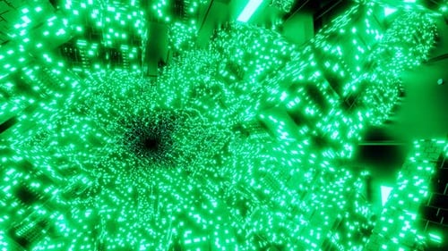 3D Big Data Digital Tunnel Square with Futuristic Matrix