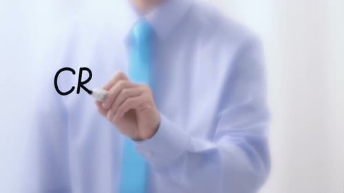 Cryptocurrency Written on Glass, Businessman Hand Writing Words with Marker Pen