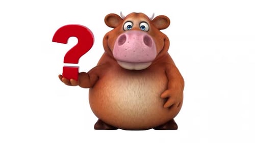 3D Cartoon Cow Character Holding Question Mark Animation