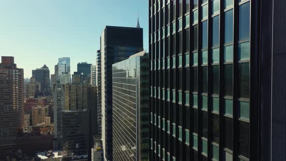 Ascending Footage Along Glossy Wall of High Rise Building, Buildings ...
