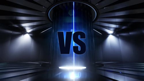Futuristic Versus Screen Title with Neon and Blue Lights