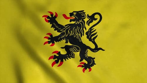 Flanders Regional Flag Waving with Heraldic Lion