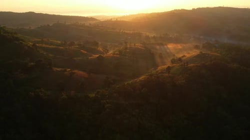 4K Morning mist over a rural village in the high mountains.