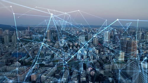 smart Connected city skyline. Futuristic network concept, city Technology.