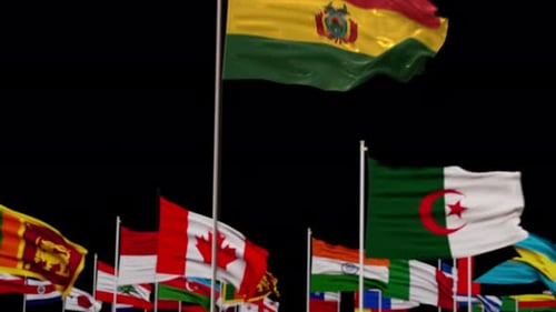 Waving 3D National Flags with Focus on One Country
