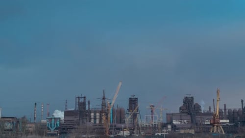 Timelapse . Smoking Factory Chimneys. Environmental Problem of Pollution of Environment and Air in