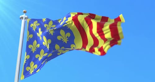 Waving Flag with Fleur-de-Lis and Striped Pattern Realistic Animation